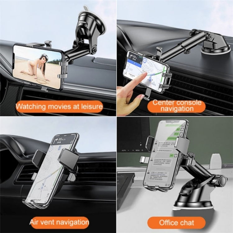 D25+105+K5 Auto Locking Car Phone Clip Telescopic Suction Cup Dashboard Phone Mount Holder(Black)