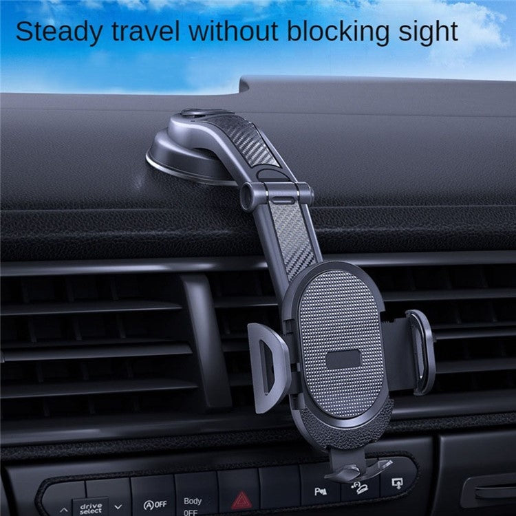 ES33 Car Mobile Phone Holder Bracket Carbon Fiber 360 Degree Rotation Suction Cup Mount(Black)