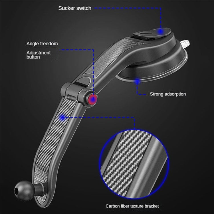 ES33 Car Mobile Phone Holder Bracket Carbon Fiber 360 Degree Rotation Suction Cup Mount(Black)