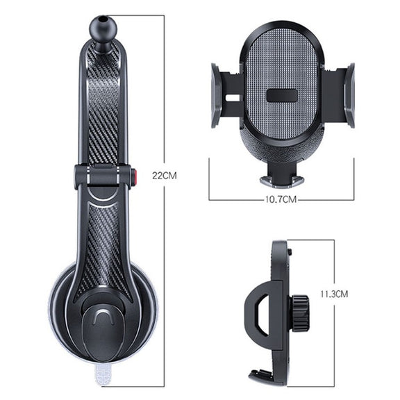 ES33 Car Mobile Phone Holder Bracket Carbon Fiber 360 Degree Rotation Suction Cup Mount(Red)