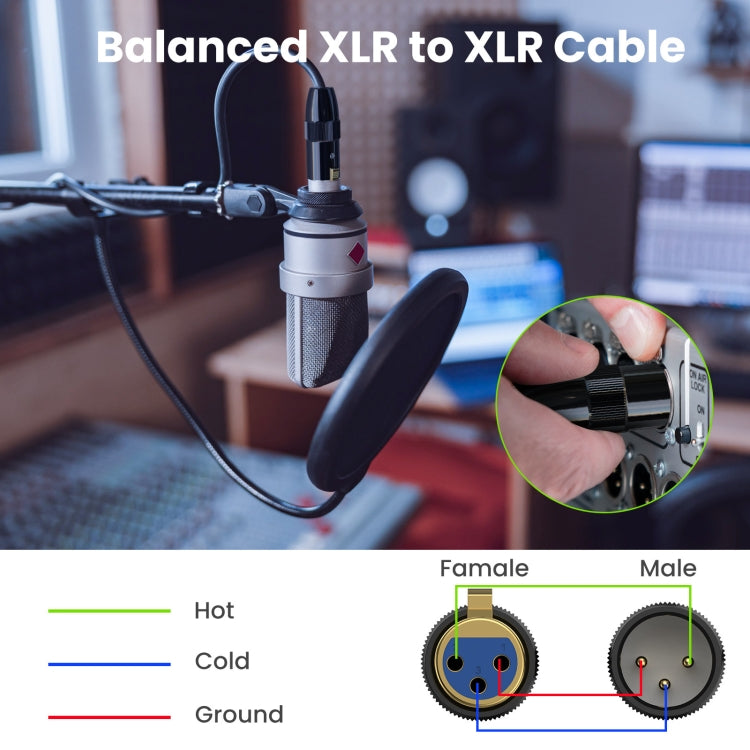 JUNSUNMAY XLR Male to Female Mic Cord 3 Pin Audio Cable Balanced Shielded Cable, Length:3m