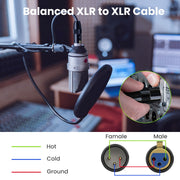 JUNSUNMAY XLR Male to Male Mic Cord 3 Pin Audio Cable Balanced Shielded Cable, Length:3m