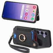 For Samsung Galaxy S25 5G Retro Skin-feel Ring Multi-card Wallet Phone Case(Black)