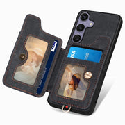 For Samsung Galaxy S25+ 5G Retro Skin-feel Ring Multi-card Wallet Phone Case(Black)