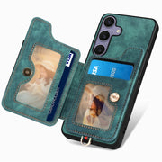 For Samsung Galaxy S25+ 5G Retro Skin-feel Ring Multi-card Wallet Phone Case(Green)