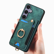 For Samsung Galaxy S25+ 5G Retro Skin-feel Ring Multi-card Wallet Phone Case(Green)