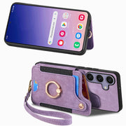 For Samsung Galaxy S25+ 5G Retro Skin-feel Ring Multi-card Wallet Phone Case(Purple)