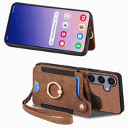 For Samsung Galaxy S25+ 5G Retro Skin-feel Ring Multi-card Wallet Phone Case(Brown)