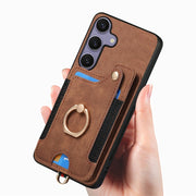 For Samsung Galaxy S25+ 5G Retro Skin-feel Ring Multi-card Wallet Phone Case(Brown)