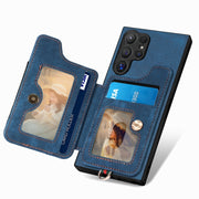 For Samsung Galaxy S25 Ultra 5G Retro Skin-feel Ring Multi-card Wallet Phone Case(Blue)