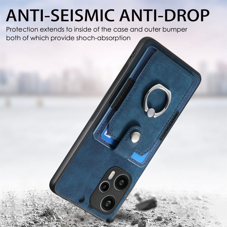 For Xiaomi Poco F5 Retro Skin-feel Ring Card Wallet Phone Case(Blue)