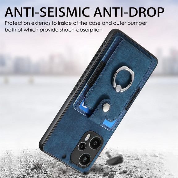 For Xiaomi Poco F5 Retro Skin-feel Ring Card Wallet Phone Case(Blue)