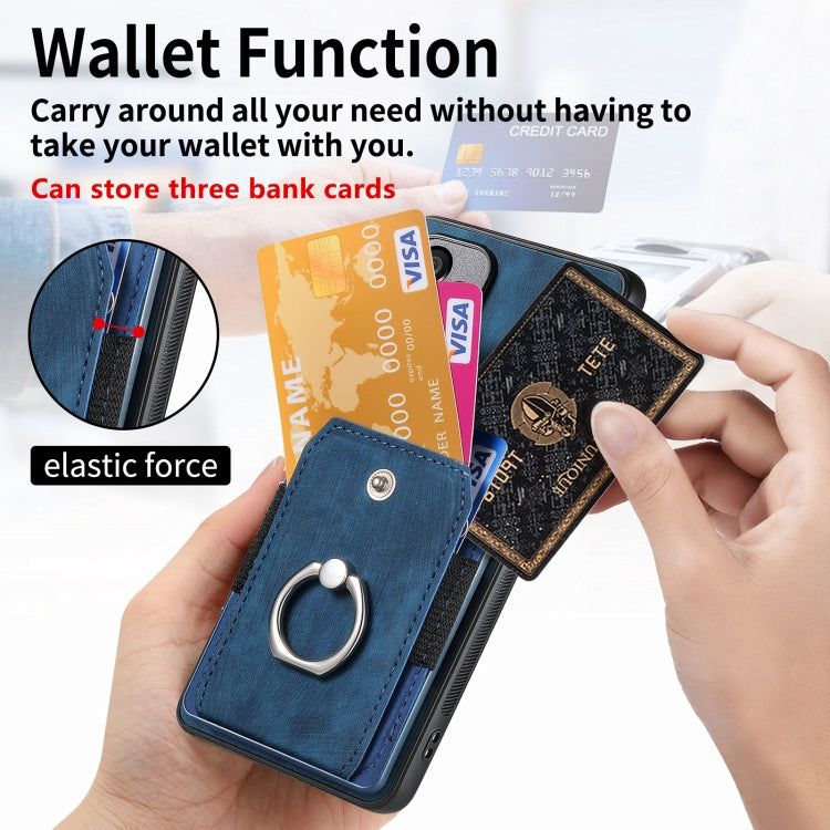 For Xiaomi Poco F5 Retro Skin-feel Ring Card Wallet Phone Case(Blue)