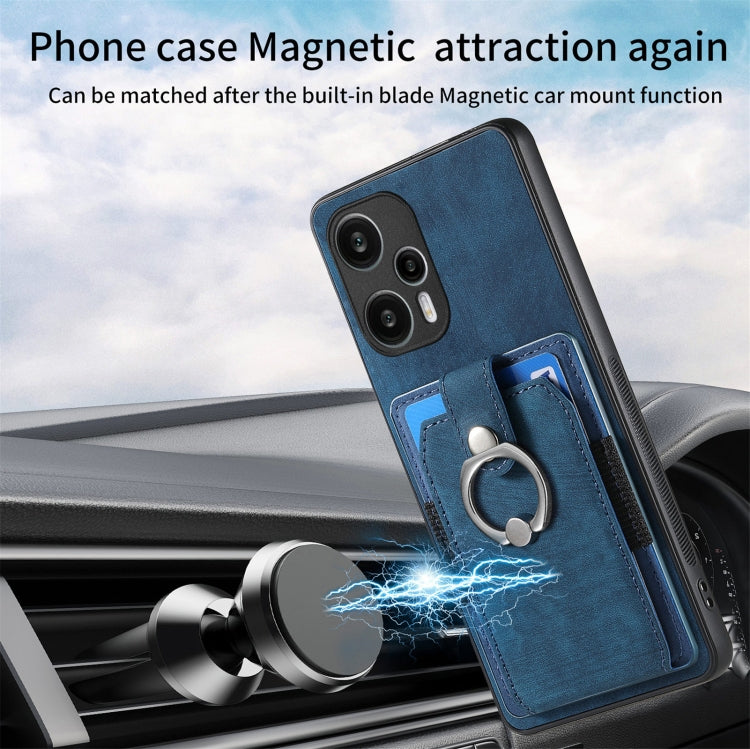For Xiaomi Poco F5 Retro Skin-feel Ring Card Wallet Phone Case(Blue)