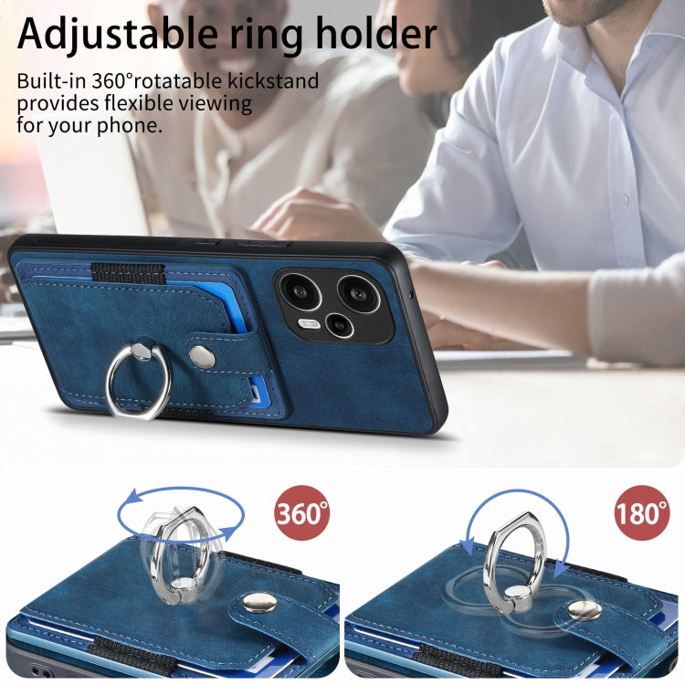For Xiaomi Poco F5 Retro Skin-feel Ring Card Wallet Phone Case(Blue)
