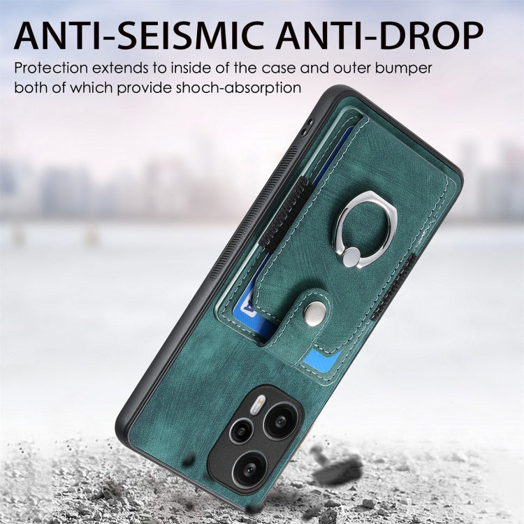 For Xiaomi Poco F5 Retro Skin-feel Ring Card Wallet Phone Case(Green)