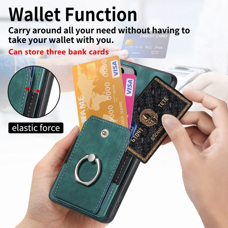 For Xiaomi Poco F5 Retro Skin-feel Ring Card Wallet Phone Case(Green)