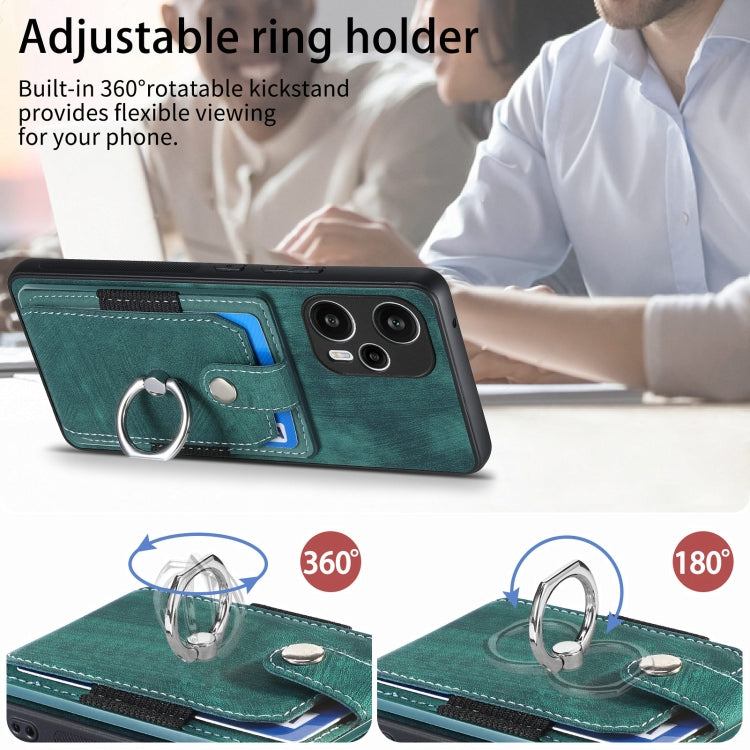 For Xiaomi Poco F5 Retro Skin-feel Ring Card Wallet Phone Case(Green)