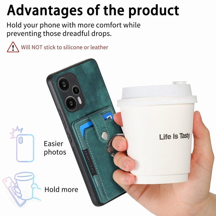 For Xiaomi Poco F5 Retro Skin-feel Ring Card Wallet Phone Case(Green)