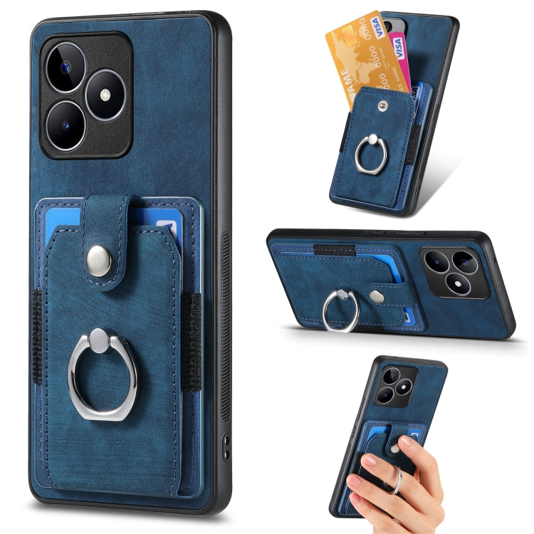 For Realme C53 4G Retro Skin-feel Ring Multi-card Wallet Phone Case(Blue)