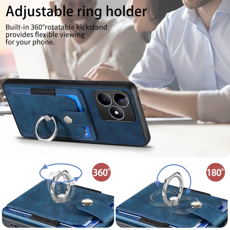 For Realme C53 4G Retro Skin-feel Ring Multi-card Wallet Phone Case(Blue)