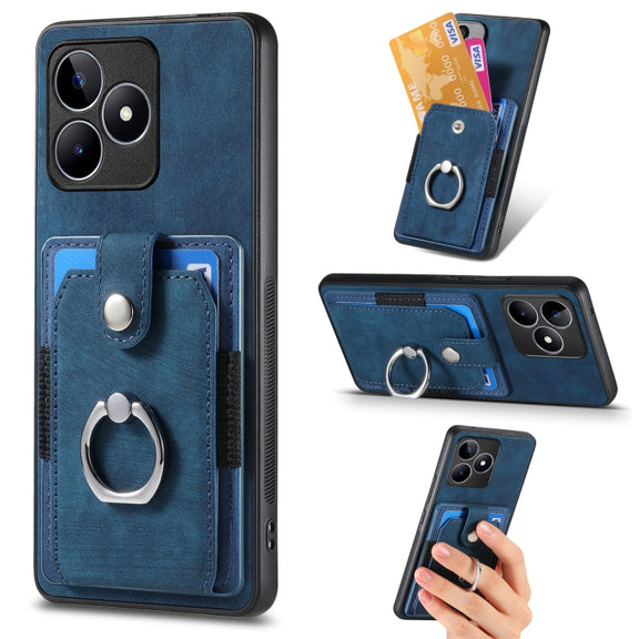 For Realme C53 4G Retro Skin-feel Ring Multi-card Wallet Phone Case(Blue)