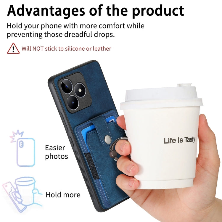 For Realme C53 4G Retro Skin-feel Ring Multi-card Wallet Phone Case(Blue)