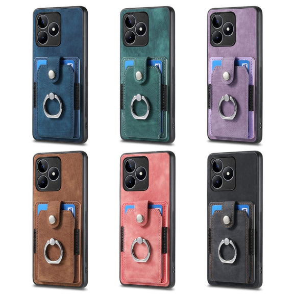 For Realme C53 4G Retro Skin-feel Ring Multi-card Wallet Phone Case(Blue)