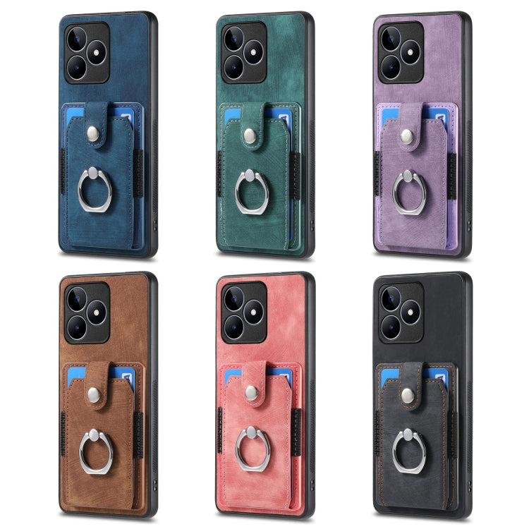 For Realme C53 4G Retro Skin-feel Ring Multi-card Wallet Phone Case(Blue)