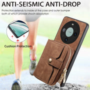 For Huawei Mate 60 Pro Crossbody Multi-function Zipper Wallet Phone Case(Brown)