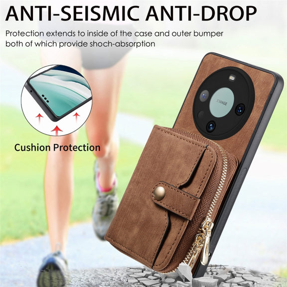 For Huawei Mate 60 Pro Crossbody Multi-function Zipper Wallet Phone Case(Brown)