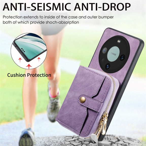 For Huawei Mate 60 Pro Crossbody Multi-function Zipper Wallet Phone Case(Purple)