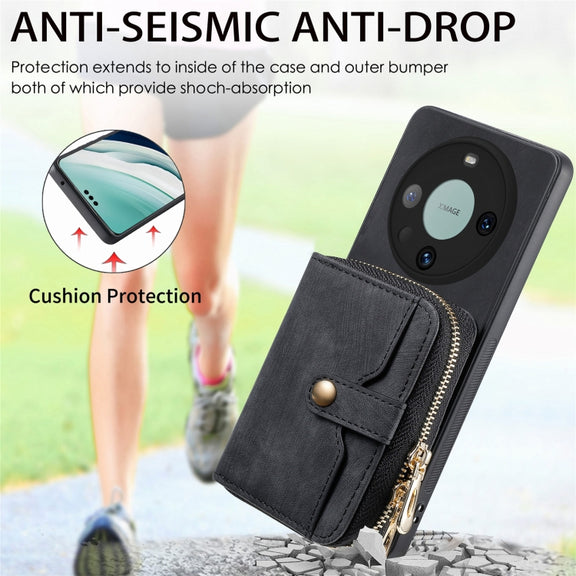 For Huawei Mate 60 Pro Crossbody Multi-function Zipper Wallet Phone Case(Black)