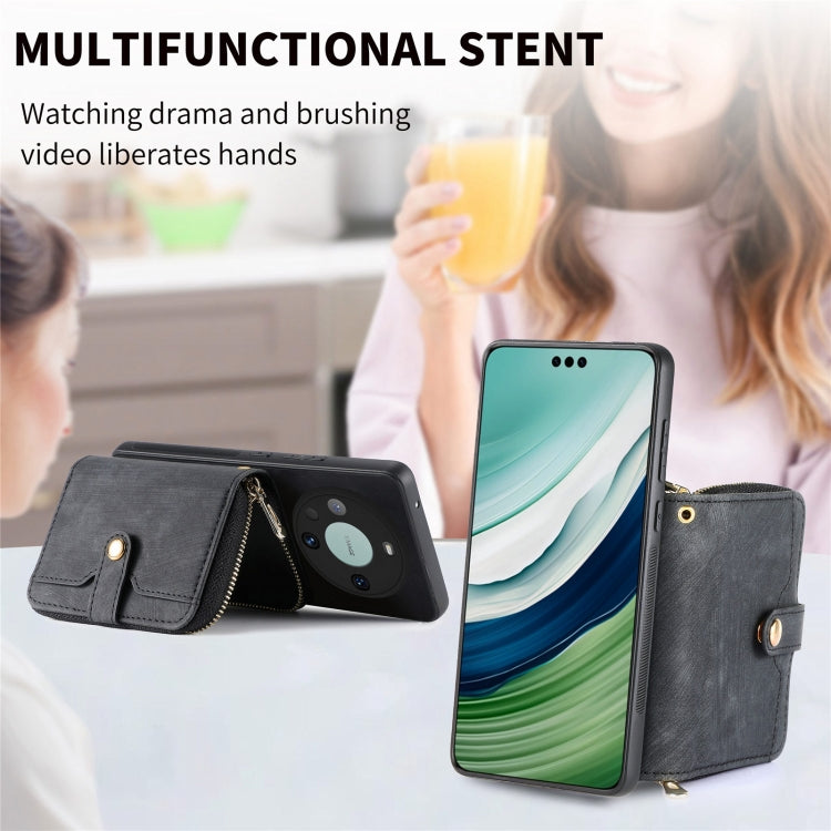 For Huawei Mate 60 Pro Crossbody Multi-function Zipper Wallet Phone Case(Black)