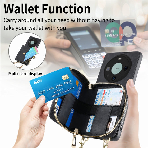For Huawei Mate 60 Pro Crossbody Multi-function Zipper Wallet Phone Case(Black)