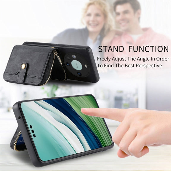 For Huawei Mate 60 Pro Crossbody Multi-function Zipper Wallet Phone Case(Black)