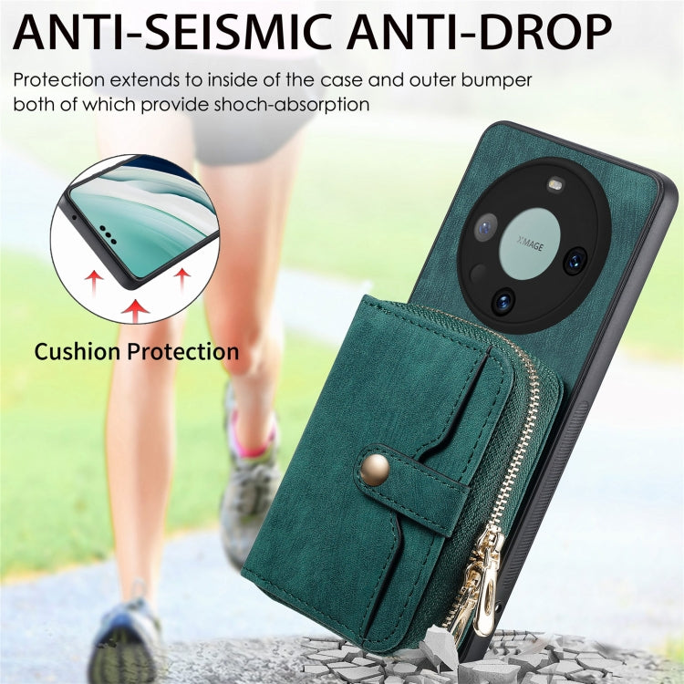 For Huawei Mate 60 Pro Crossbody Multi-function Zipper Wallet Phone Case(Green)