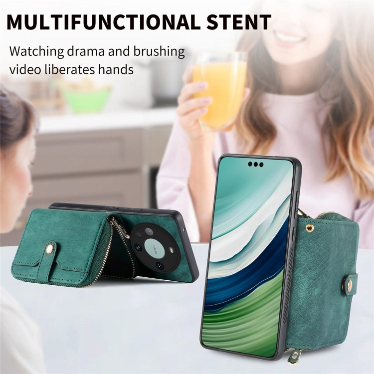 For Huawei Mate 60 Pro Crossbody Multi-function Zipper Wallet Phone Case(Green)