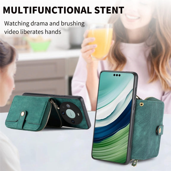 For Huawei Mate 60 Pro Crossbody Multi-function Zipper Wallet Phone Case(Green)