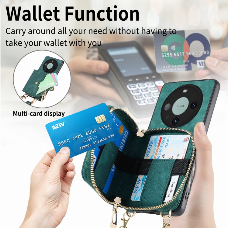 For Huawei Mate 60 Pro Crossbody Multi-function Zipper Wallet Phone Case(Green)