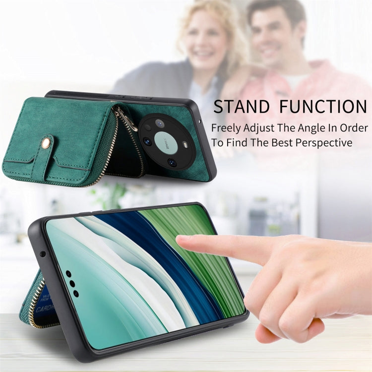 For Huawei Mate 60 Pro Crossbody Multi-function Zipper Wallet Phone Case(Green)