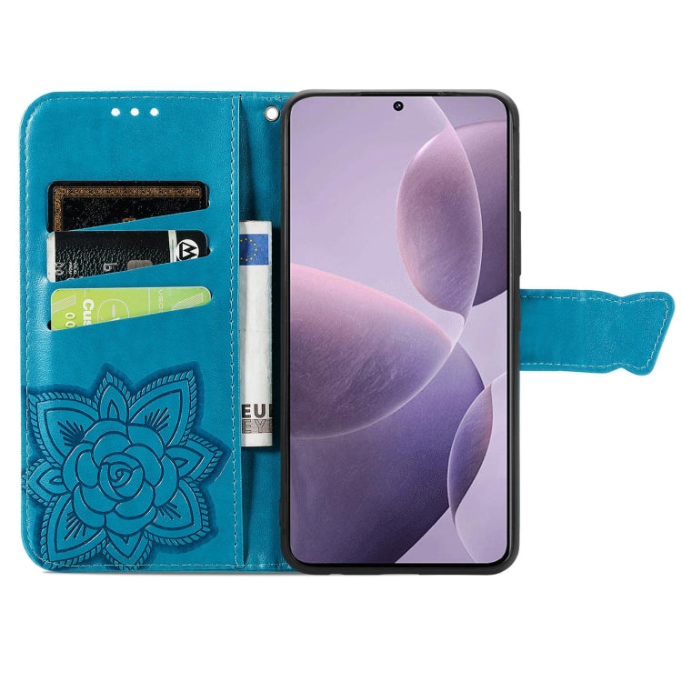 For Xiaomi Redmi K70 Butterfly Love Flower Embossed Leather Phone Case(Blue)