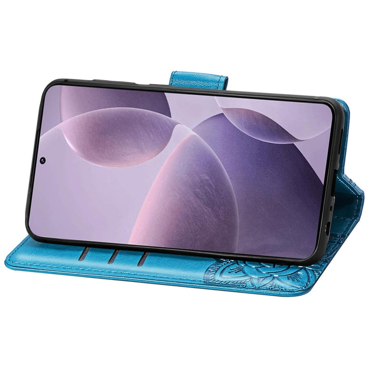 For Xiaomi Redmi K70 Butterfly Love Flower Embossed Leather Phone Case(Blue)