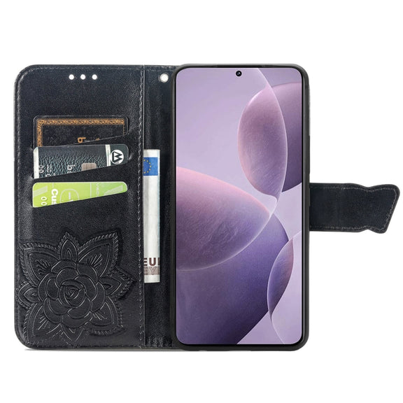 For Xiaomi Redmi K70 Butterfly Love Flower Embossed Leather Phone Case(Black)