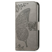 For Xiaomi Redmi K70 Butterfly Love Flower Embossed Leather Phone Case(Grey)