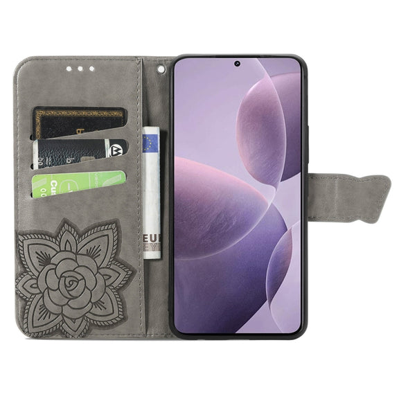 For Xiaomi Redmi K70 Butterfly Love Flower Embossed Leather Phone Case(Grey)