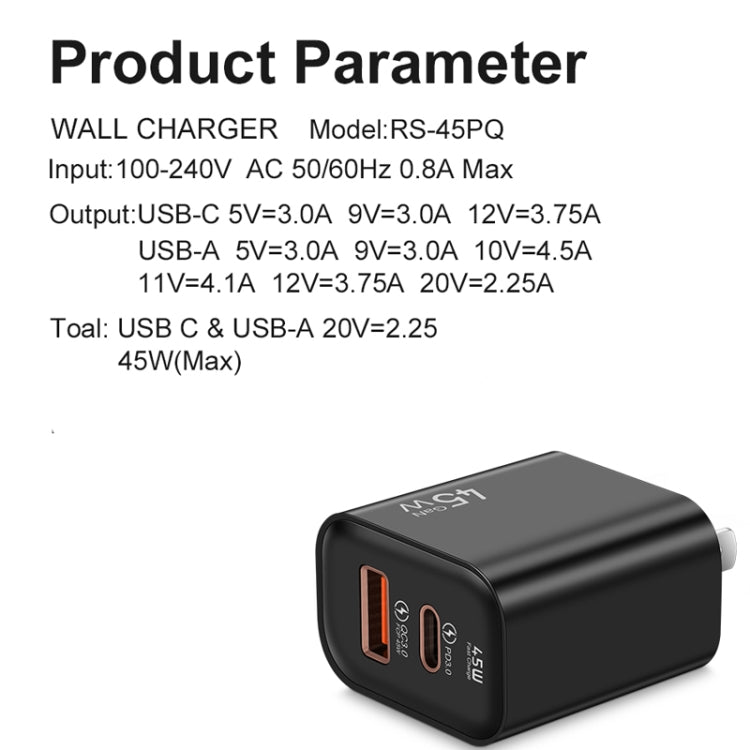 45PQ 45W PD25W + QC3.0 20W USB Fully Compatible Super Fast Charger, US Plug(Yellow)