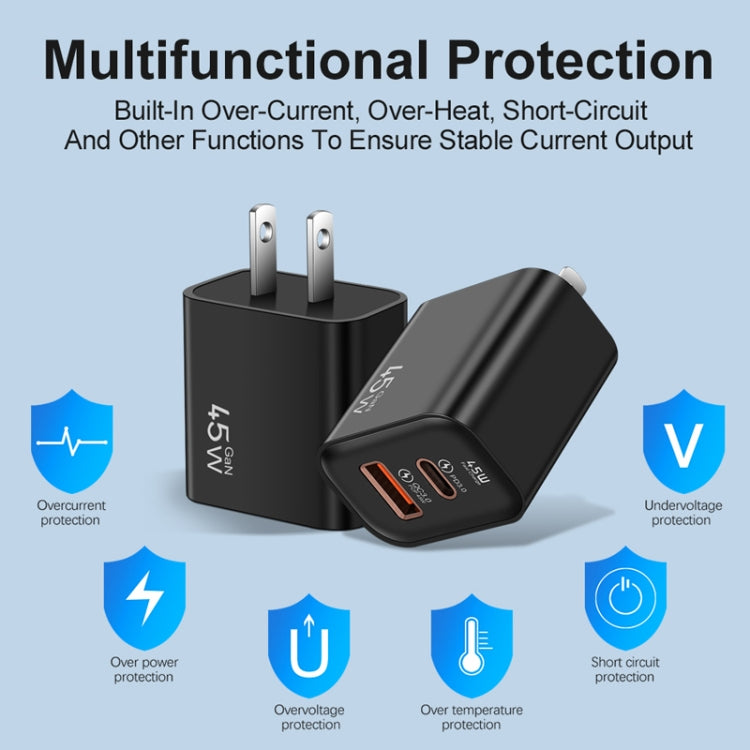 45PQ 45W PD25W + QC3.0 20W USB Fully Compatible Super Fast Charger, US Plug(Yellow)
