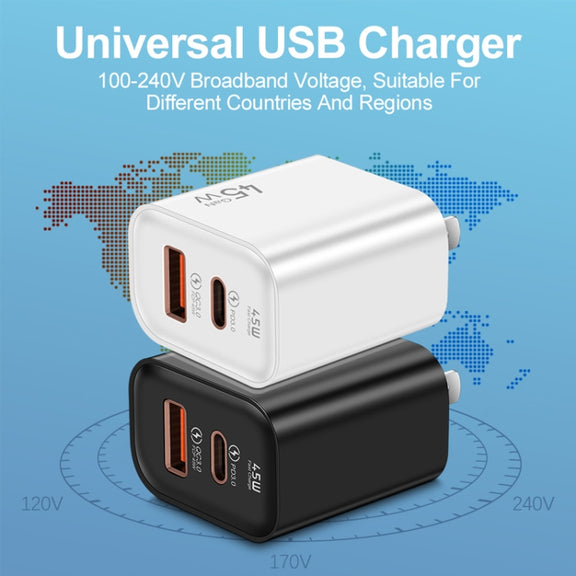 45PQ 45W PD25W + QC3.0 20W USB Fully Compatible Super Fast Charger, US Plug(Yellow)