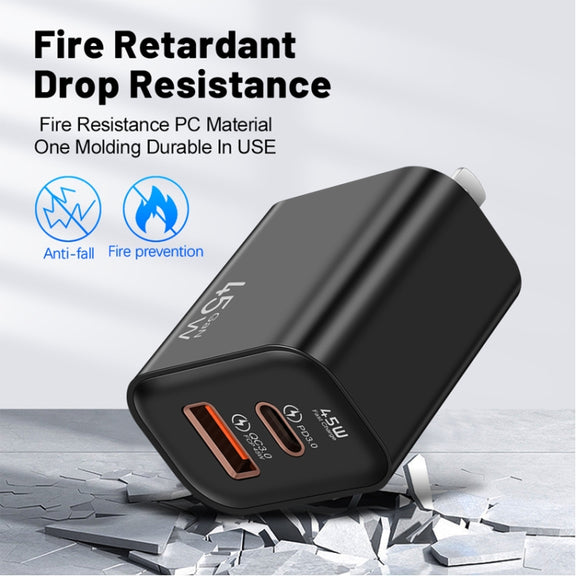 45PQ 45W PD25W + QC3.0 20W USB Fully Compatible Super Fast Charger, US Plug(Yellow)